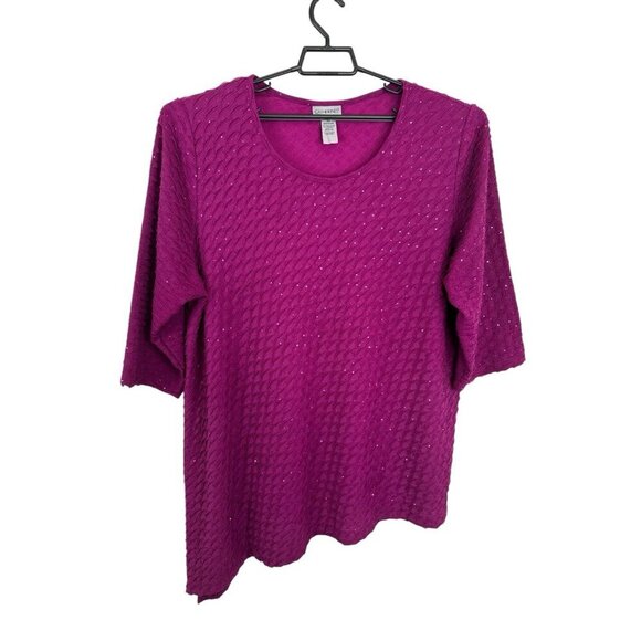 Catherine’s Women's Plus 2X 22/24 Texture Knit Sequin Asymm. Hem Tunic Violet - Picture 1 of 12